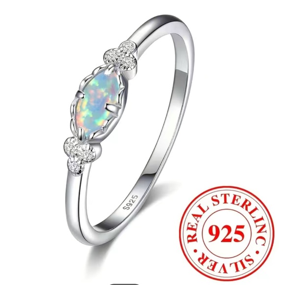 NWT 💍 DAINTY ELEGANT STAMPED 925 STERLING SILVER OPAL STONE RING Women’s 7 - Picture 2 of 5